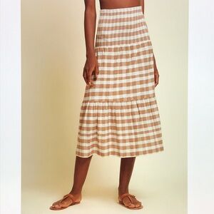 Nation LTD Tan and White Checkered Midi Skirt